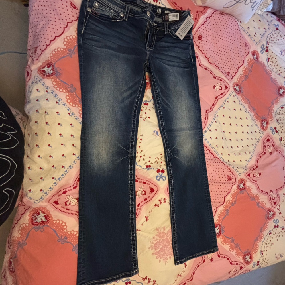 Miss Me Dark Blue Mid rise Slim bootcut Jeans